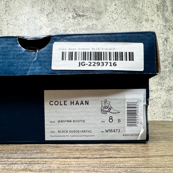 Cole Haan black suede Jensynn booties, buckle black leather ankle boots, size 8 - Picture 4 of 7